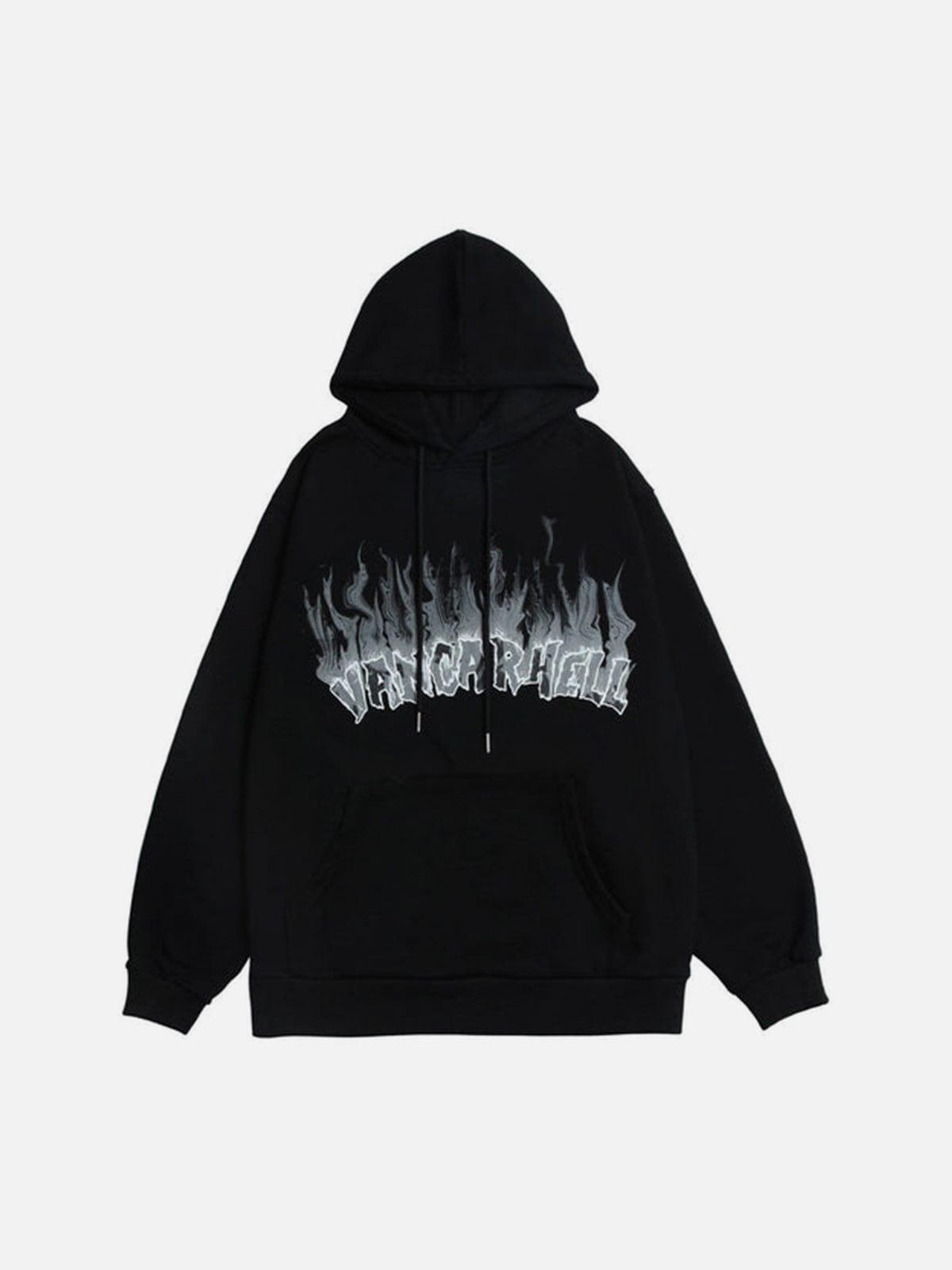 Flame Letters Print Oversized Fleece Hoodie