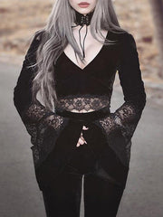 Lace Patchwork Trumpet Long Sleeve T Shirt