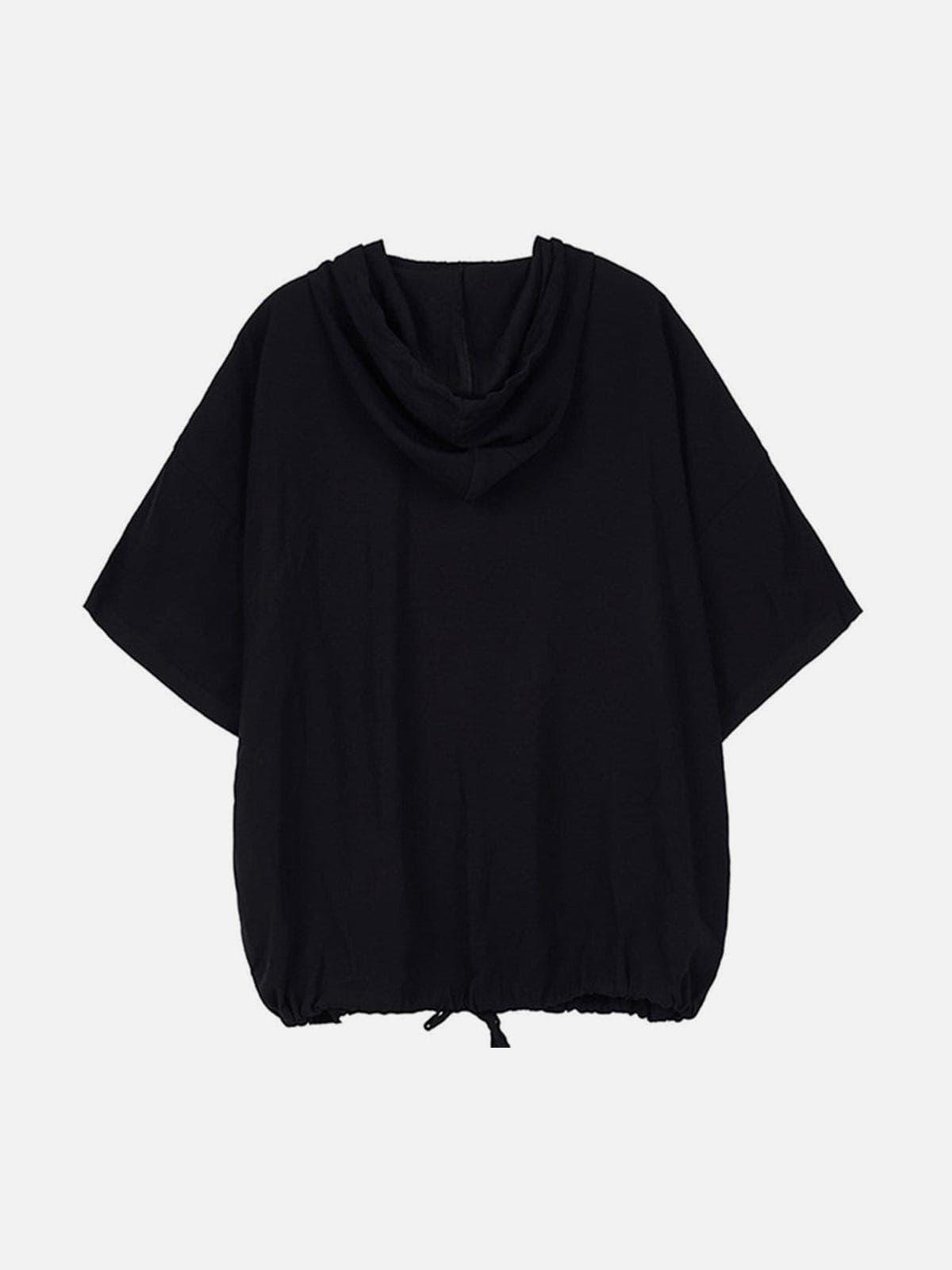 Dark Elastic Oversized Hooded Shirt