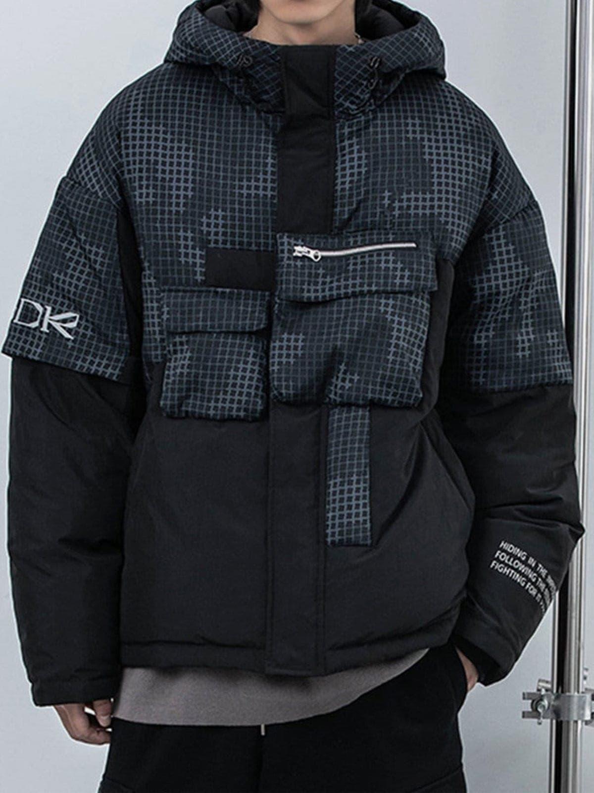 Irregular Plaid Patchwork Winter Down Coat