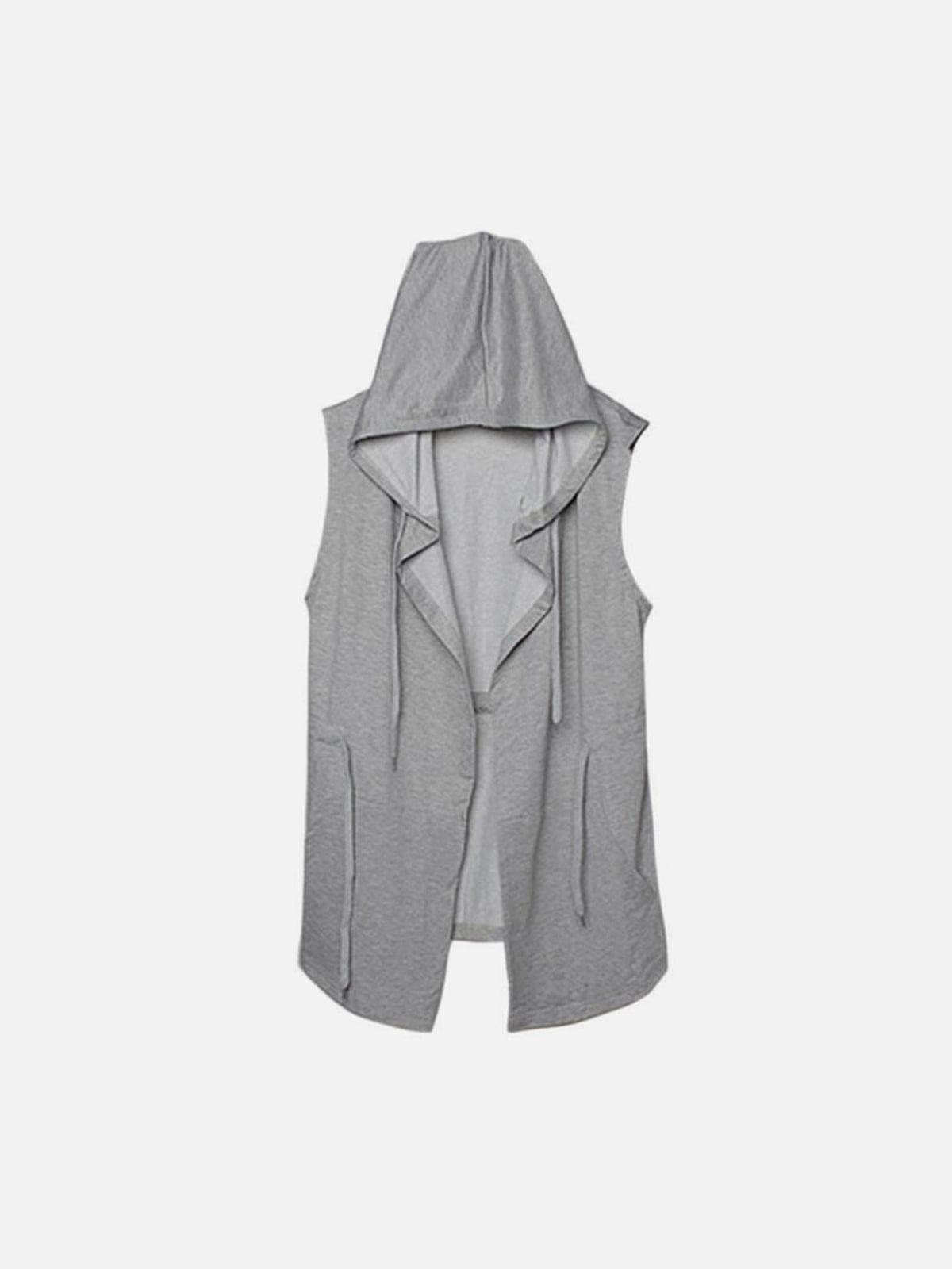 Solid Color Hooded Drawstring Waist Vest
