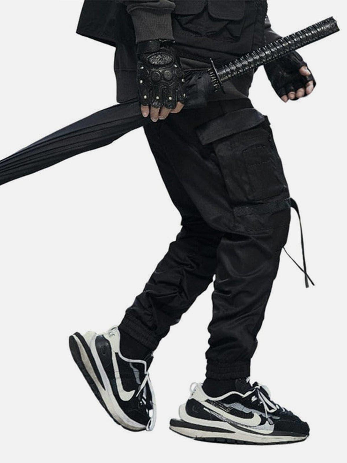 Techwear Ribbons Elastic Pleated Cargo Pants
