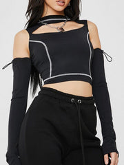 Sexy Cropped Navel Long Sleeve Shoulder T-Shirt