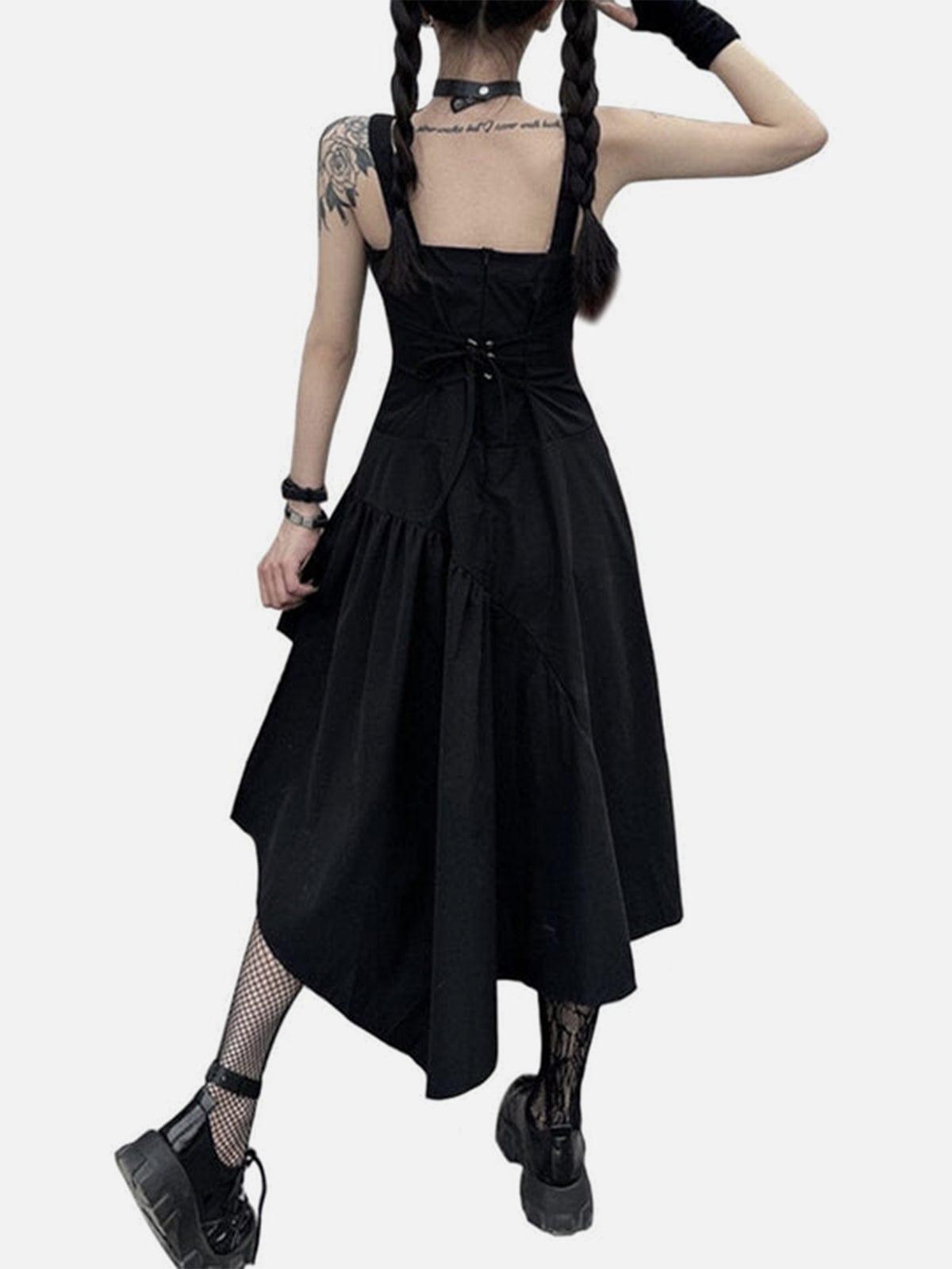 Dark Irregular Drawstring Waist Slip Dress