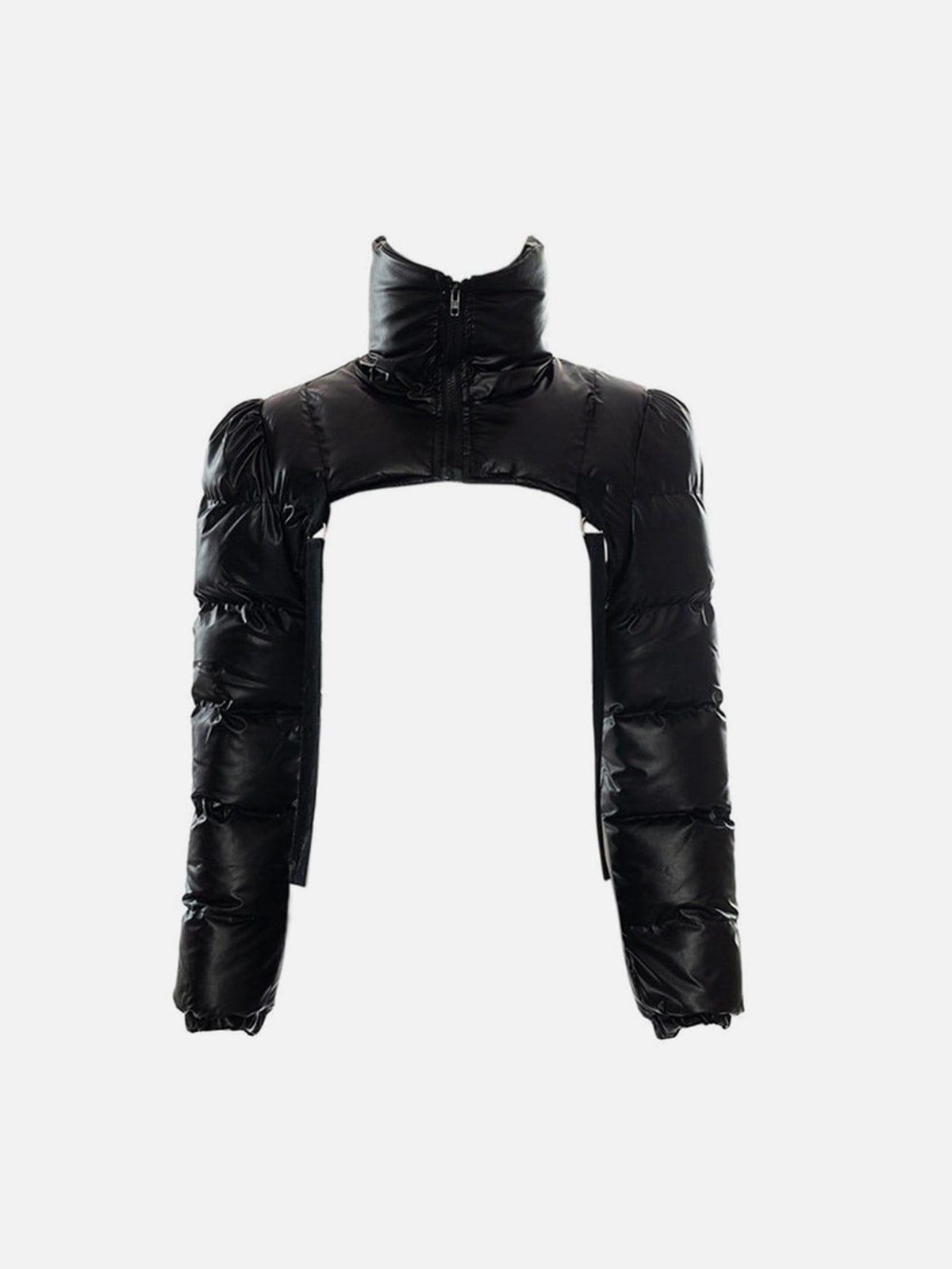 Techwear Solid Ribbons Turtleneck Cropped Winter Coat