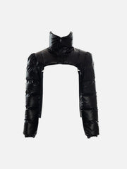 Techwear Solid Ribbons Turtleneck Cropped Winter Coat