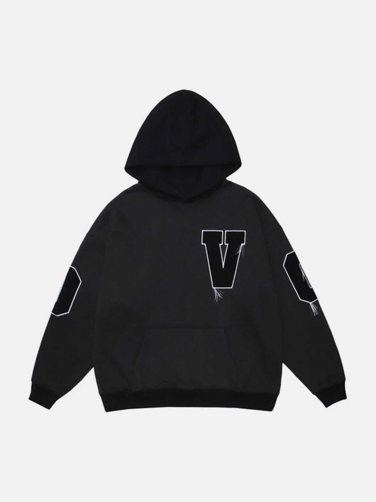 Fake Two Tassel Embroidery Letters Print Hoodie