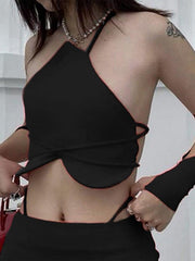 Asymmetric Lace-up Sleeve Vest
