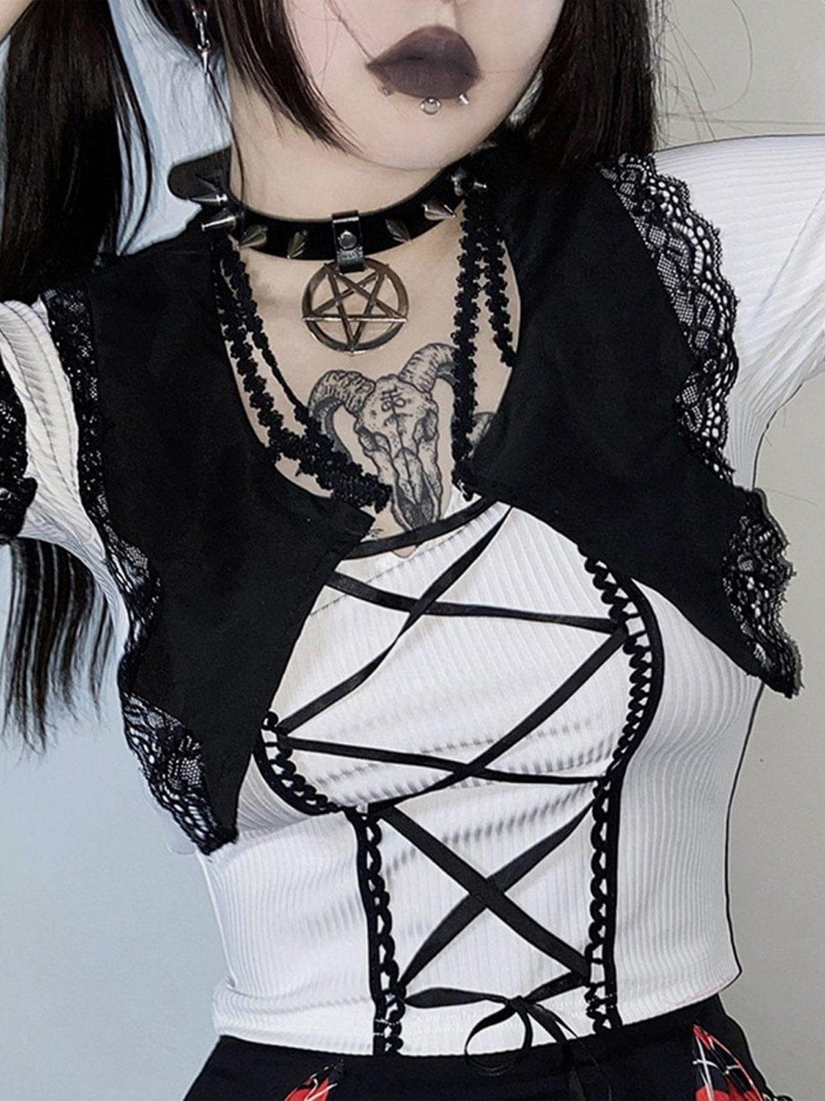 Lace Patchwork Straps Short Sleeve T Shirt