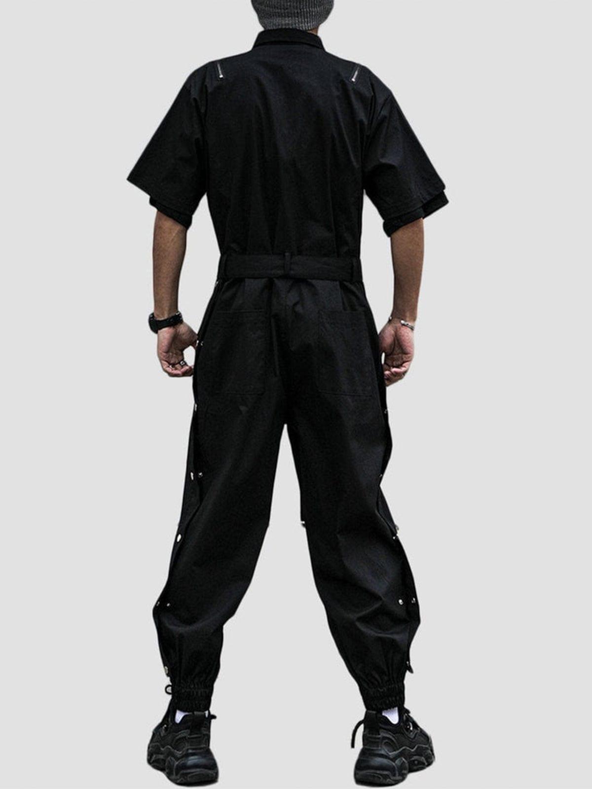 Personalized Fake Zipper Belt Cotton Jumpsuit
