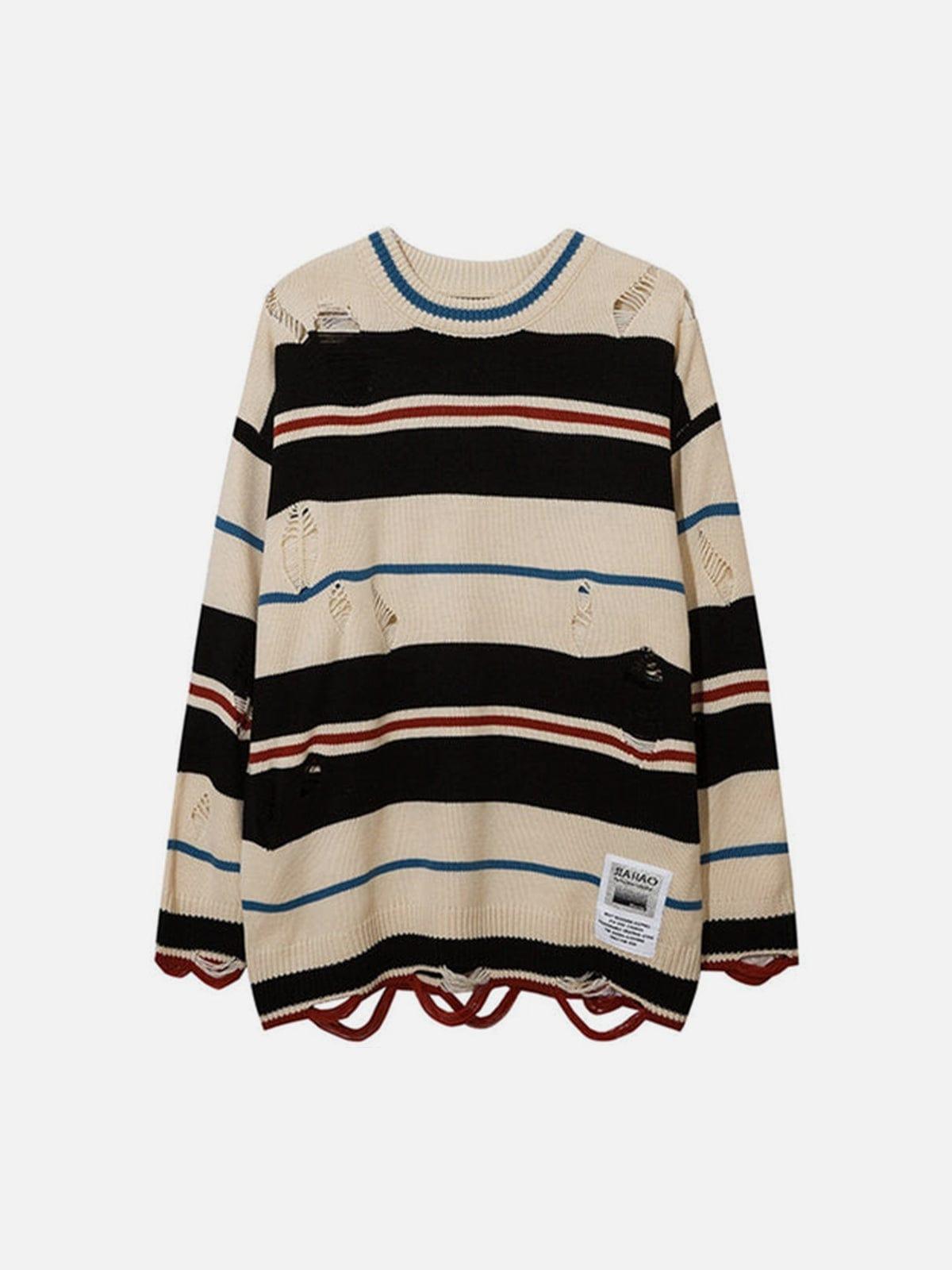 Ripped Hole Stripe Knit Sweater