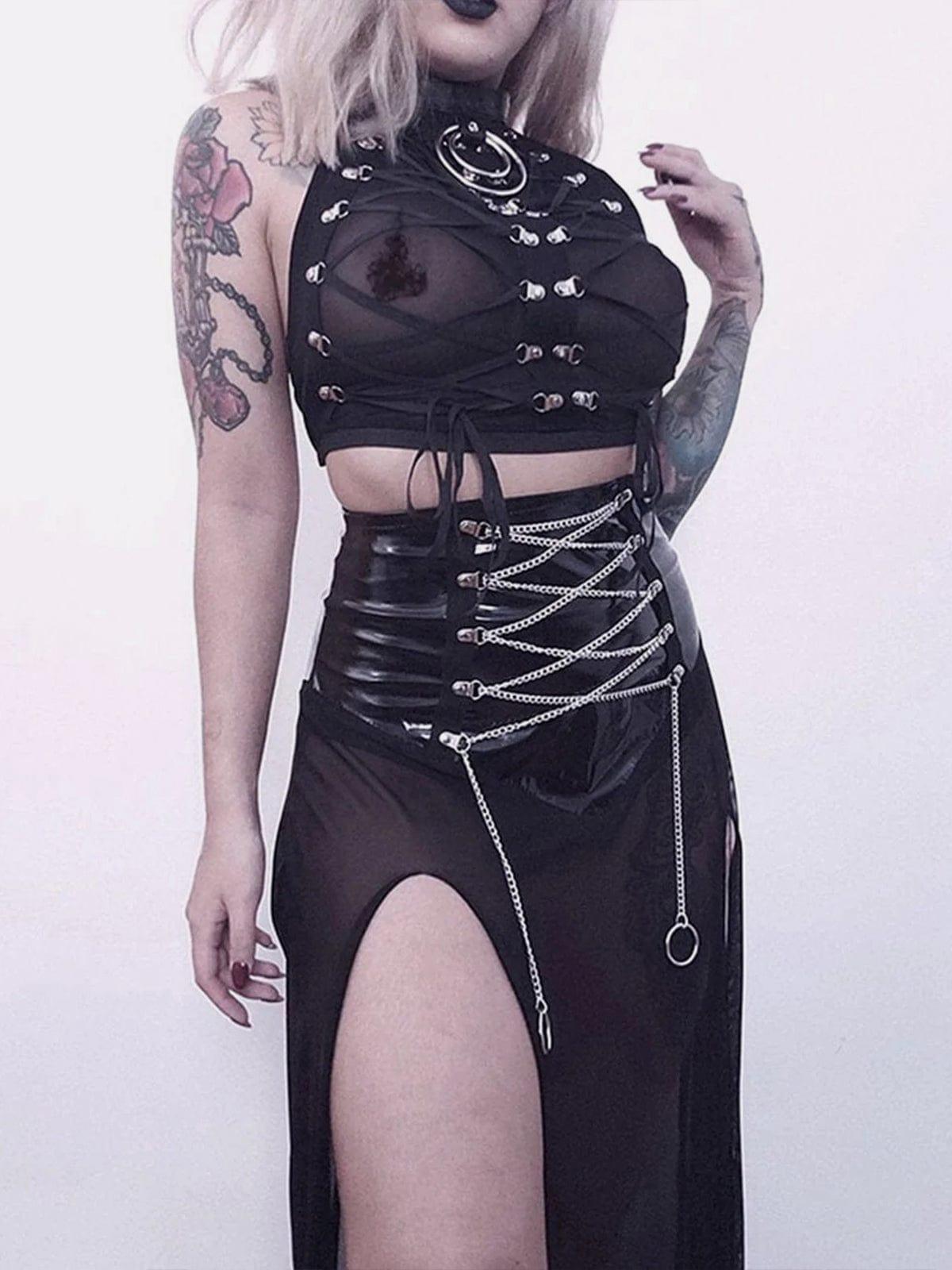Dark Lace-up Mesh Sexy Vest