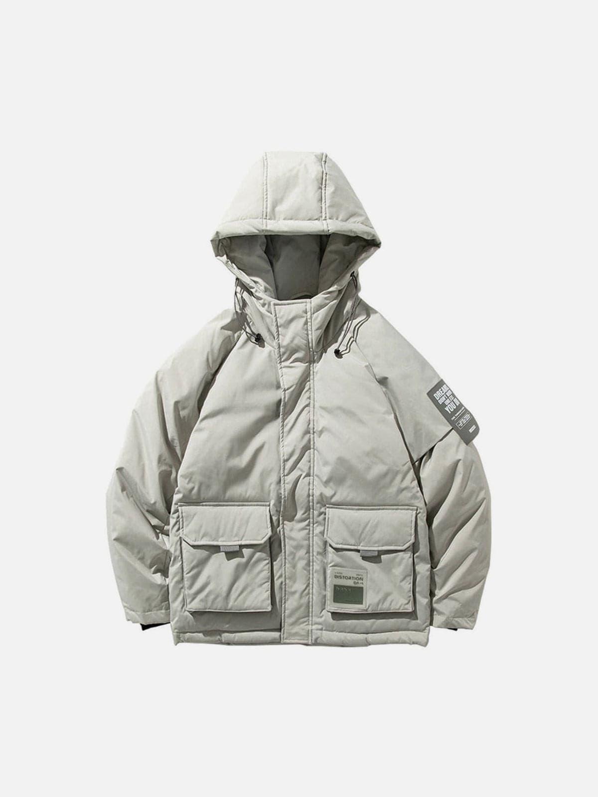 Labeling Hooded Winter Down Coat