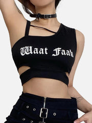 Asymmetric Hollowout Gothic Alphabet Vest