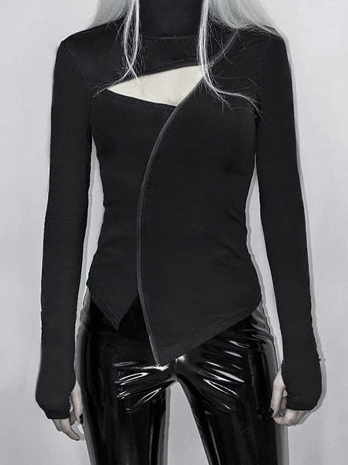 Irregular Zip Up Long Sleeve T Shirt