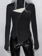 Irregular Zip Up Long Sleeve T Shirt