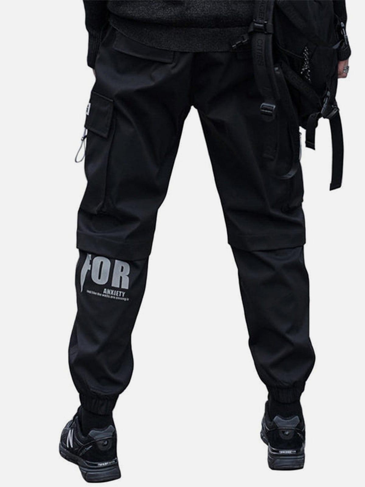 Techwear Drawstring Pocket Print Thick Fleece Cargo Pants