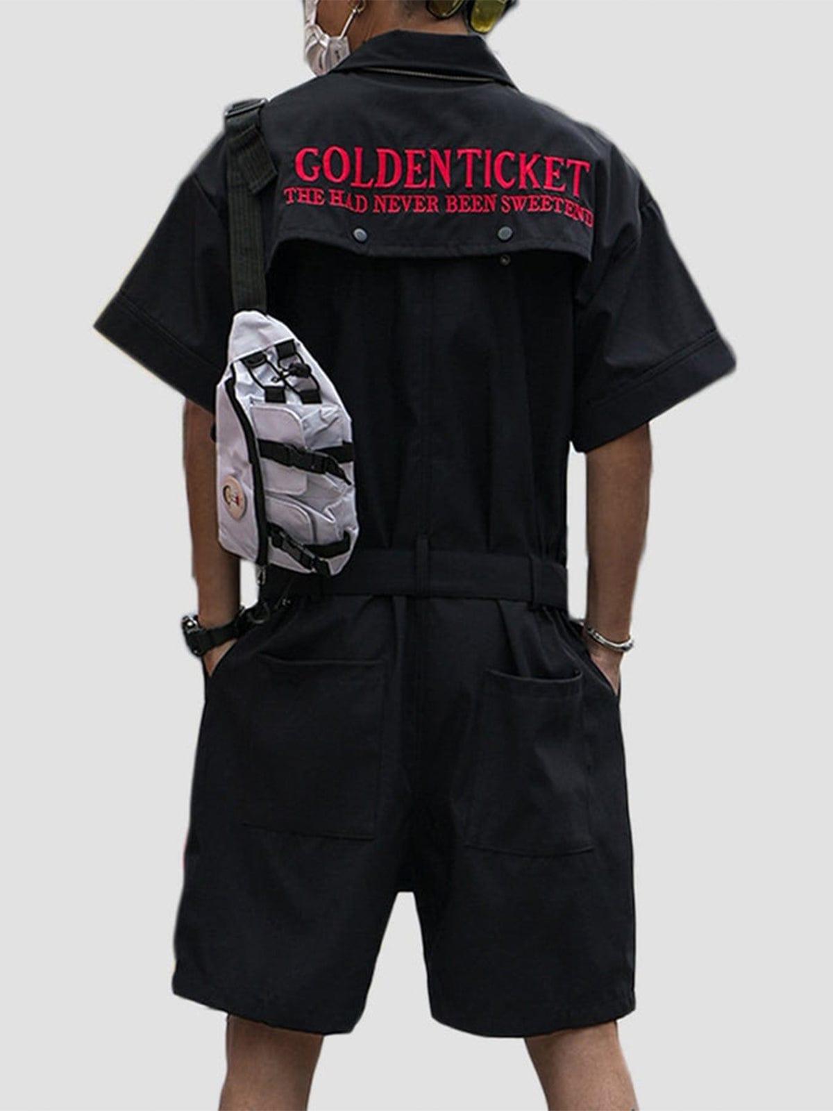 Functional Back Letters Embroidery Cotton Jumpsuit