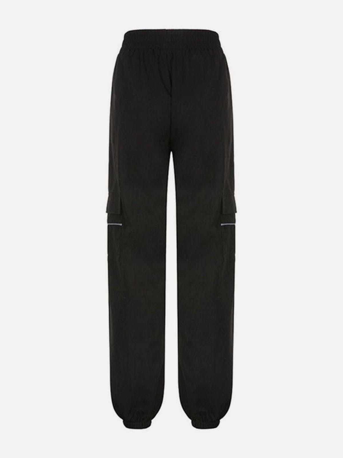 Asymmetric Zipper Reflective Strip Cargo Pants