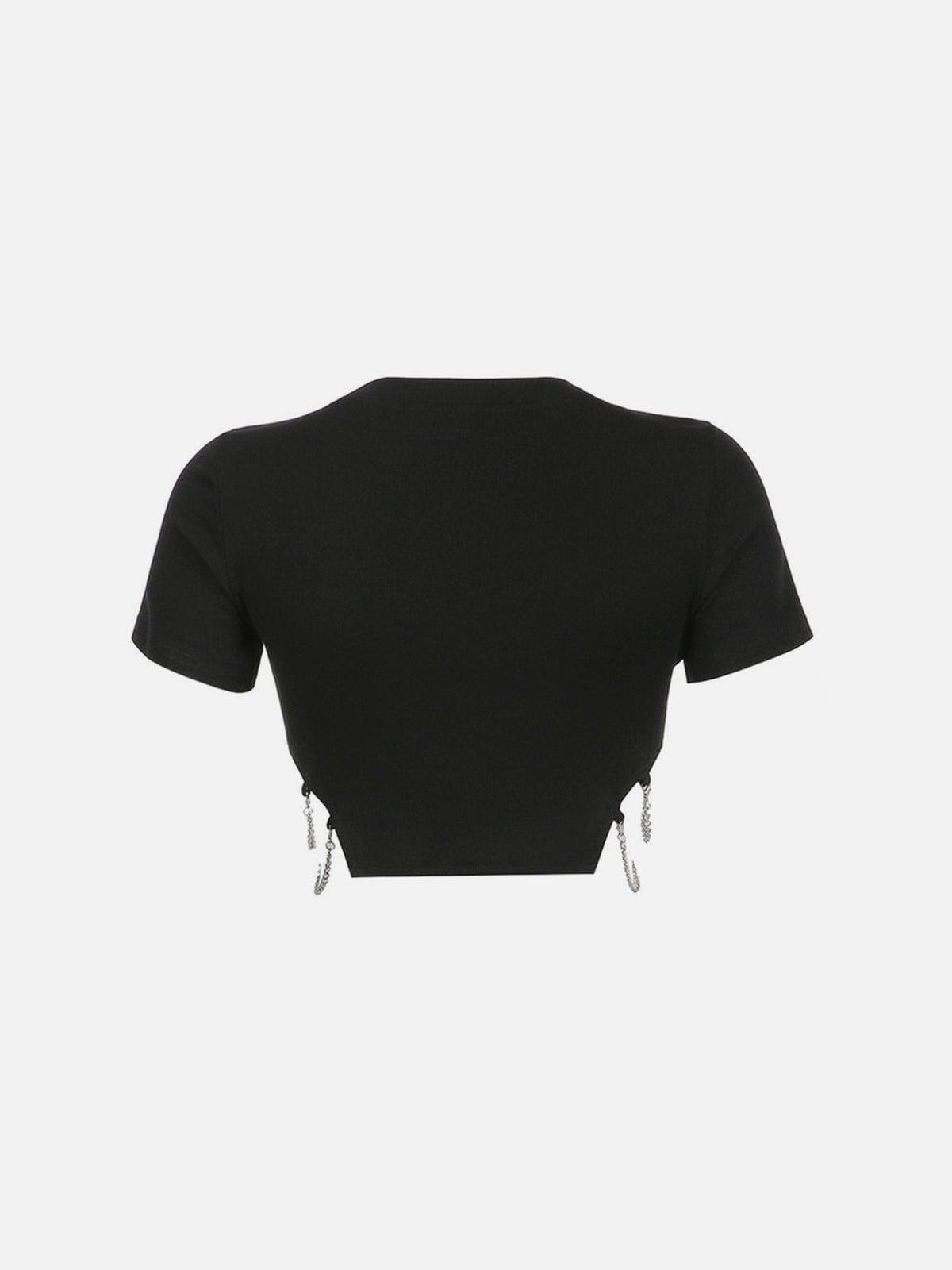 Solid Color Chain Decoration Tee