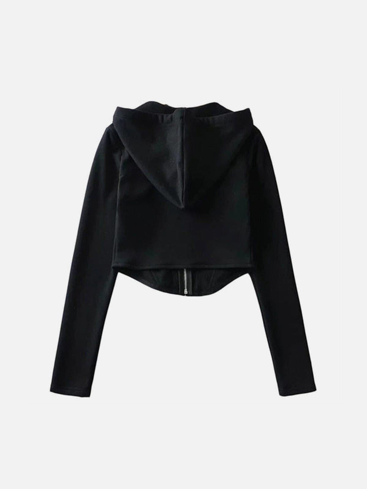 Irregular Slim Zip Up Cropped Hoodie