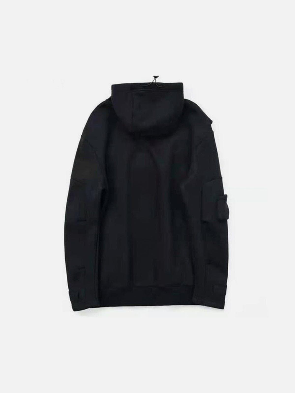 Dark Fake Zipper Pockets Hoodie