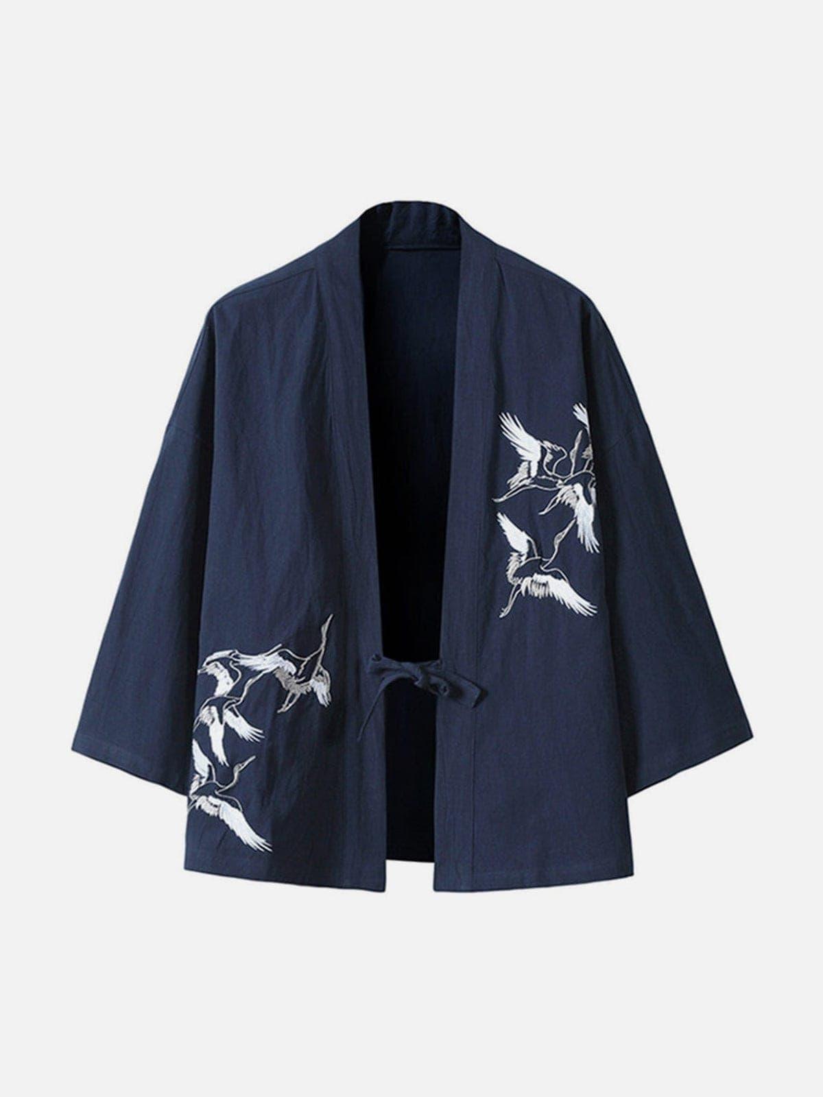 Crane Embroidery Cardigan Kimono