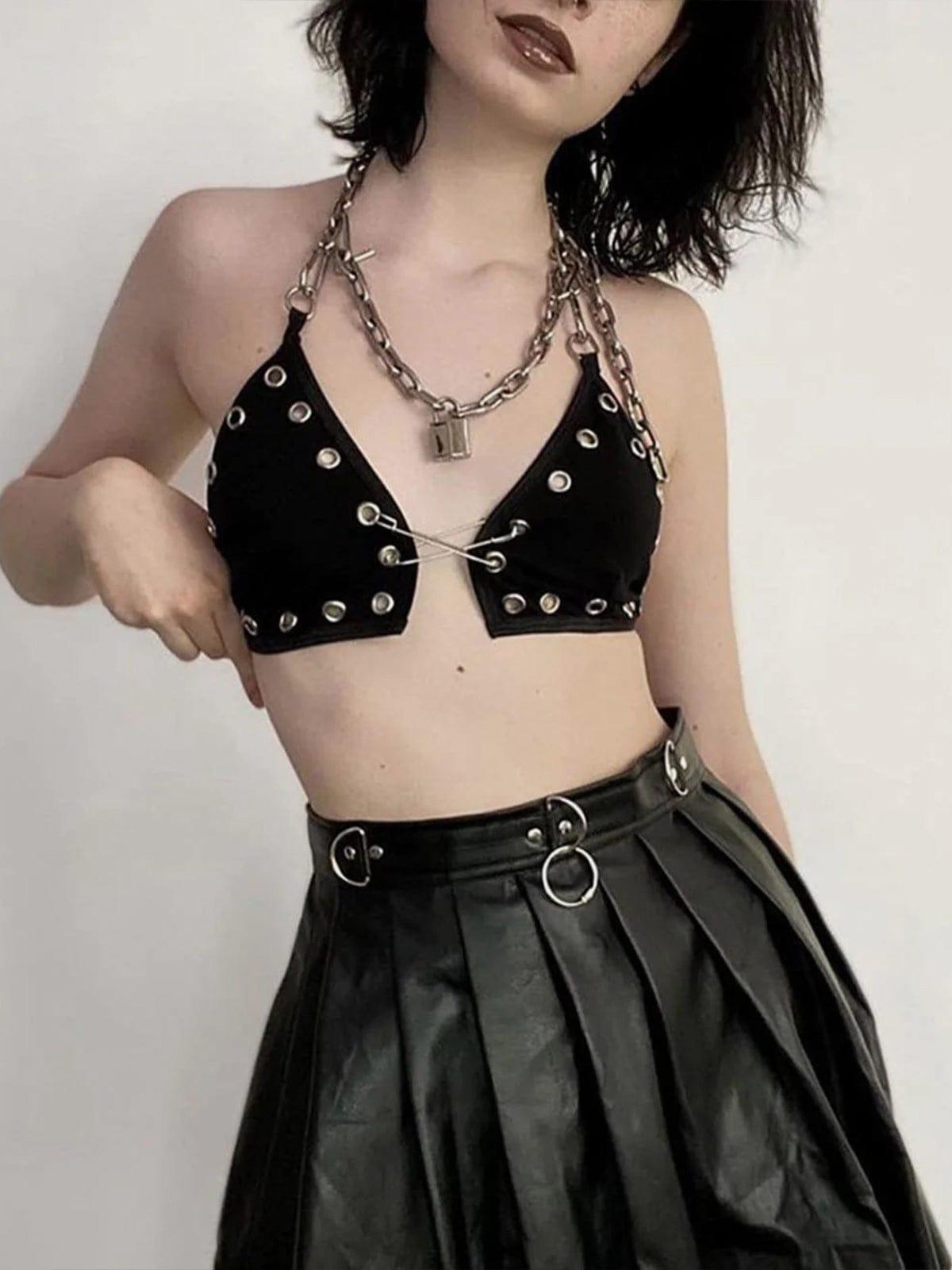 Metal Chain Lace Up Pin Vest