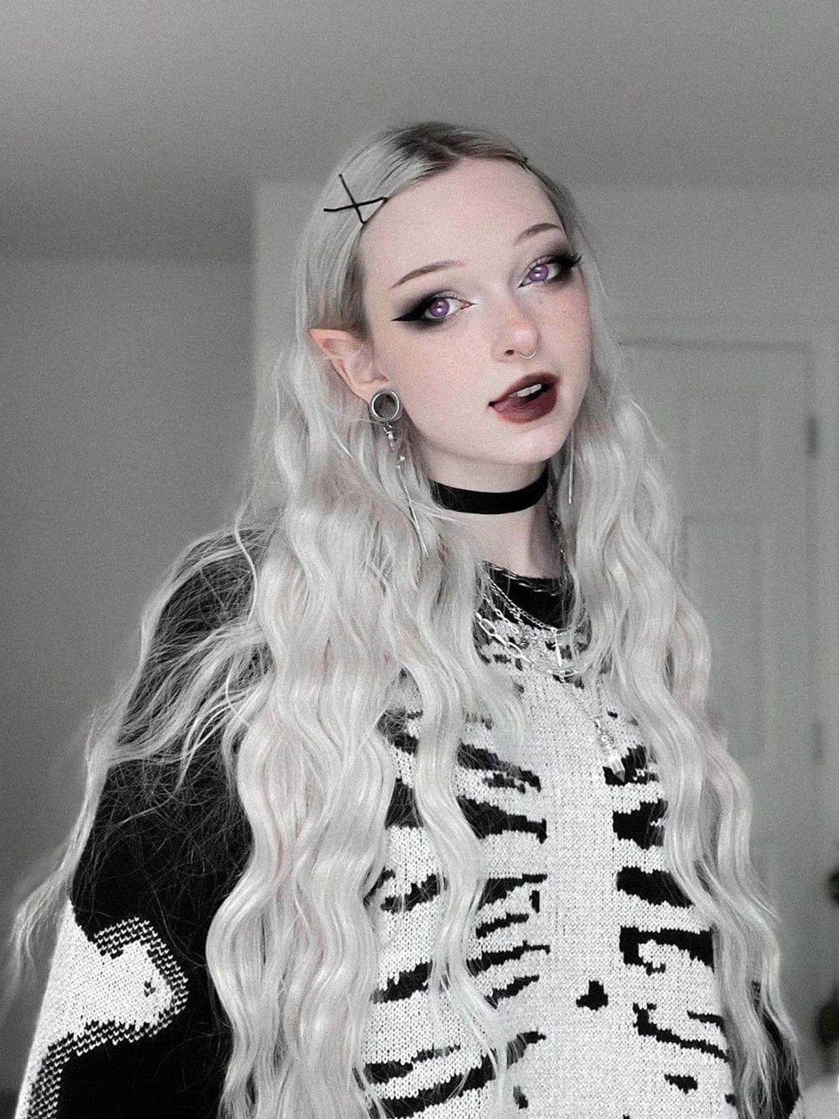Skeleton Print Knit Sweater