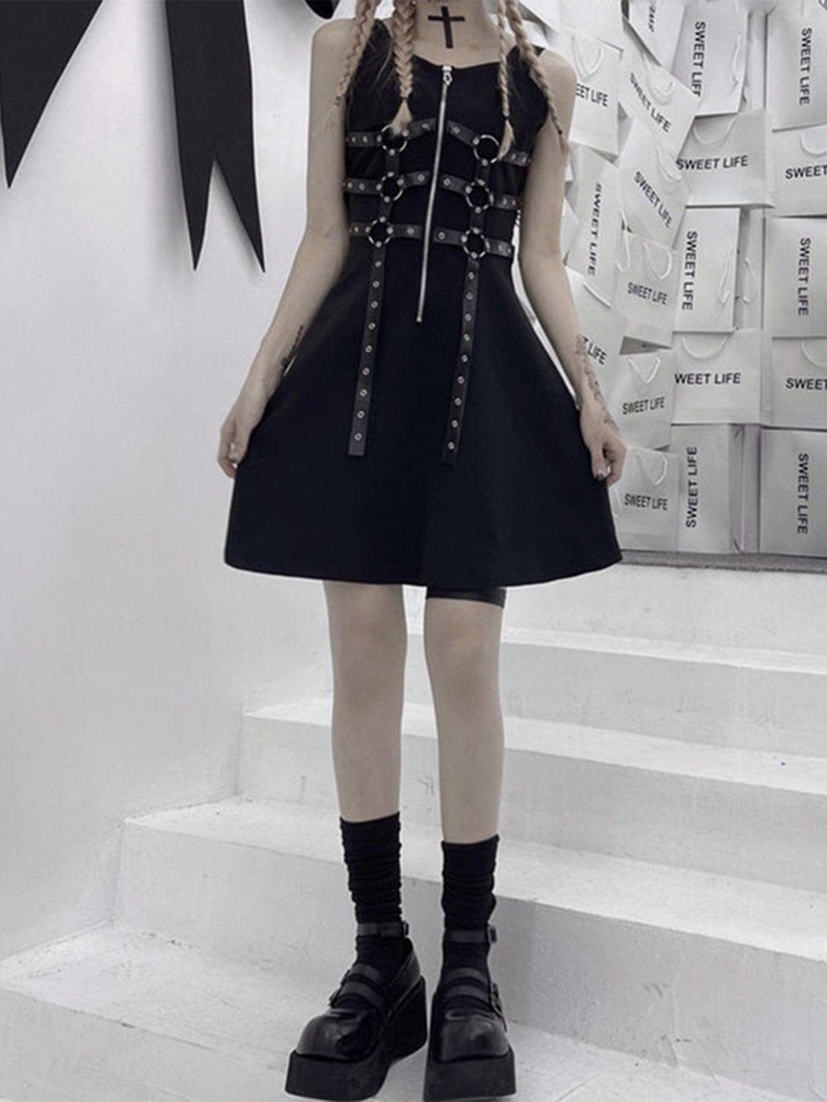 Dark Rock Patchwork Straps Dress