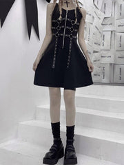 Dark Rock Patchwork Straps Dress