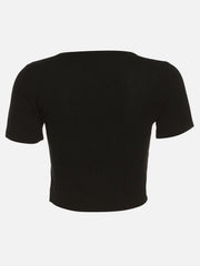 Hollow Irregular Pearl Chain Short Sleeve T Shirt