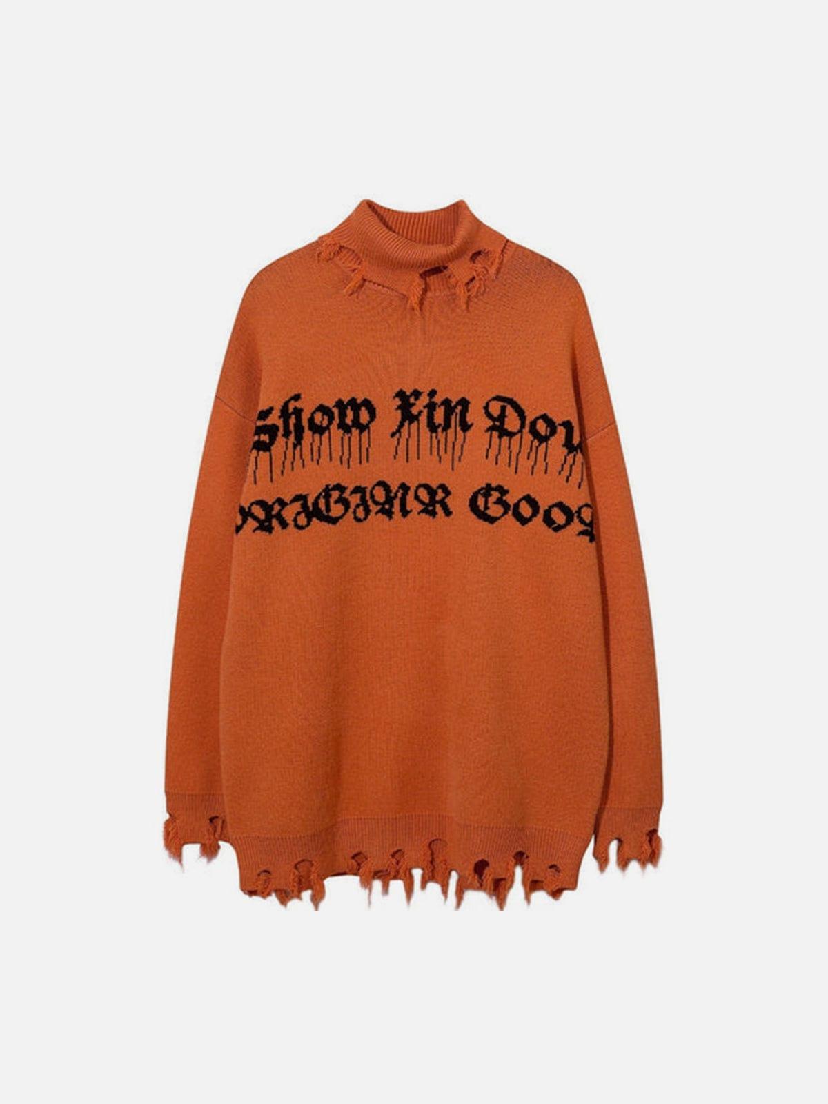 Ripped Tassel Turtleneck Knitted Sweater
