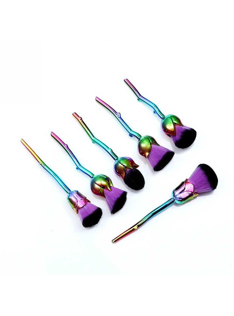 6pcs Rose Flower Makeup Brush Sets Purple Easy