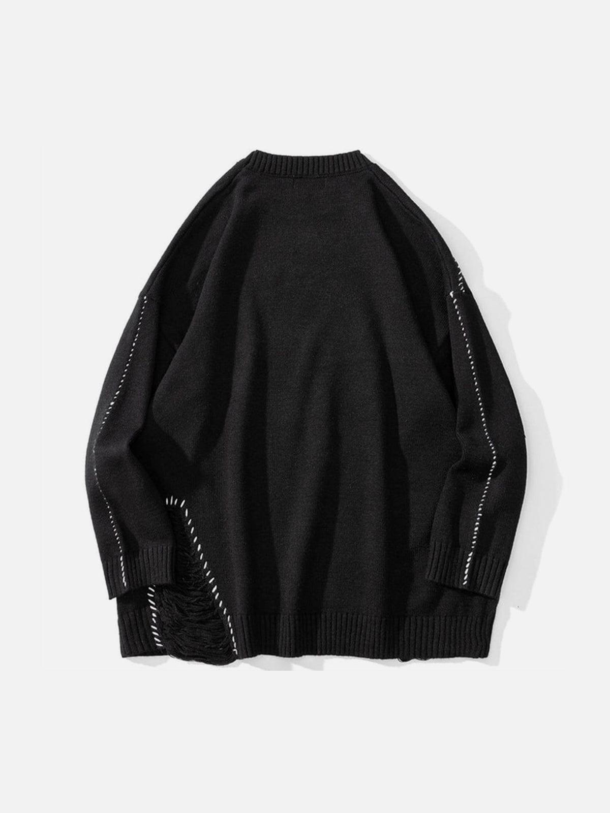 Bright Line Ripped Knitted Sweater