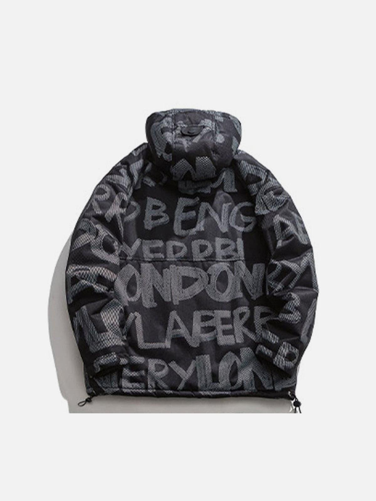 Patchwork Print Mesh Winter Down Coat