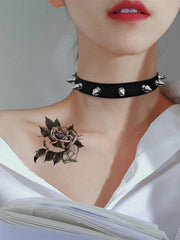 Dark Studded Punk PU Necklace
