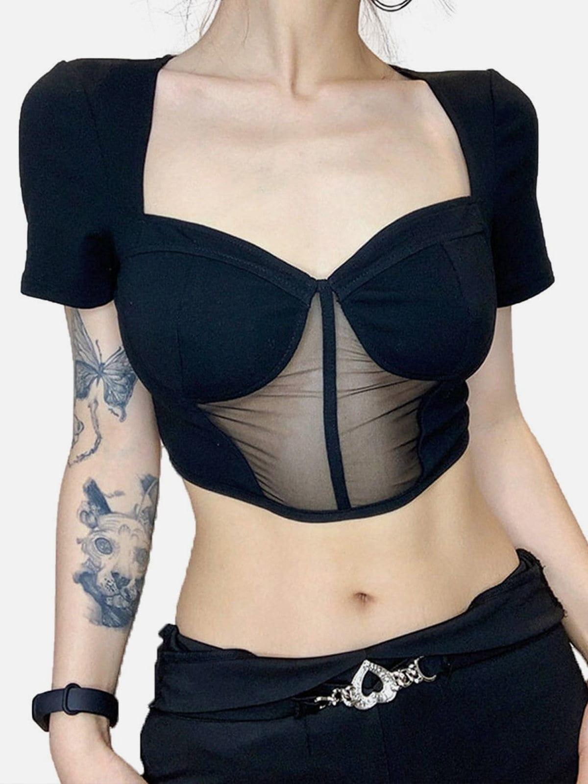 Sexy Mesh Patchwork Short Sleeve T Shirt
