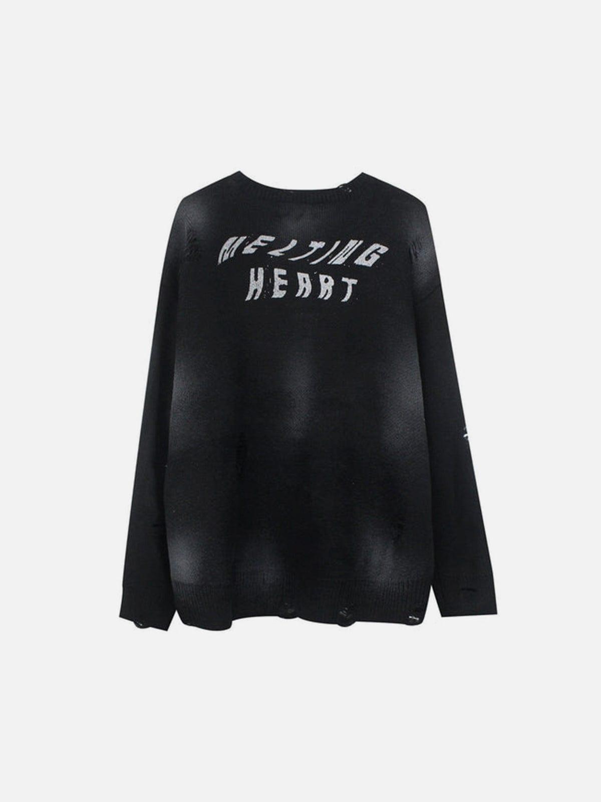 Dark Tie-dye Ripped Five-pointed Star Love Knitted Sweater