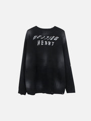 Dark Tie-dye Ripped Five-pointed Star Love Knitted Sweater