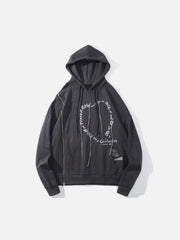 Side Zipper Embroidered Alphabet Tassels Oversized Hoodie