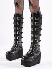 High-top Metal Button PU Thick High-heel Martin Boots