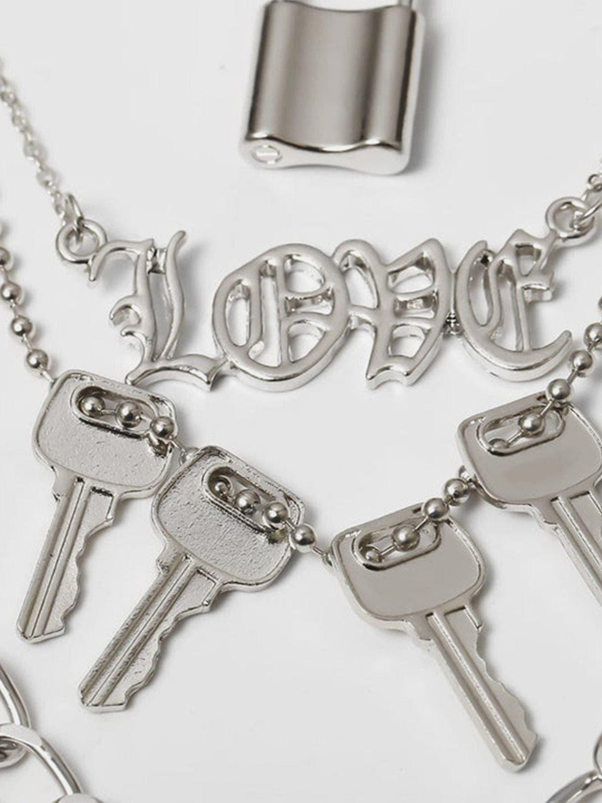 Punk PU Lock Shape Key Multiple Necklace
