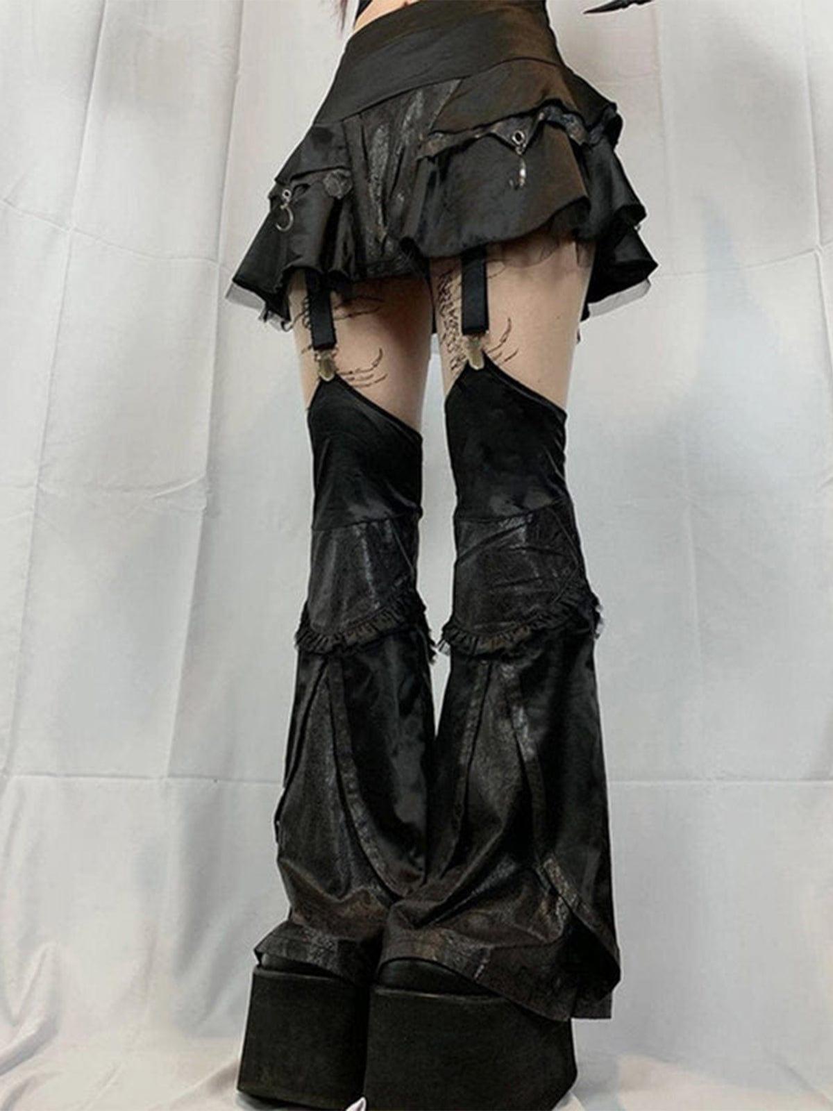 Dark Goth Mesh Panel Flared Pants