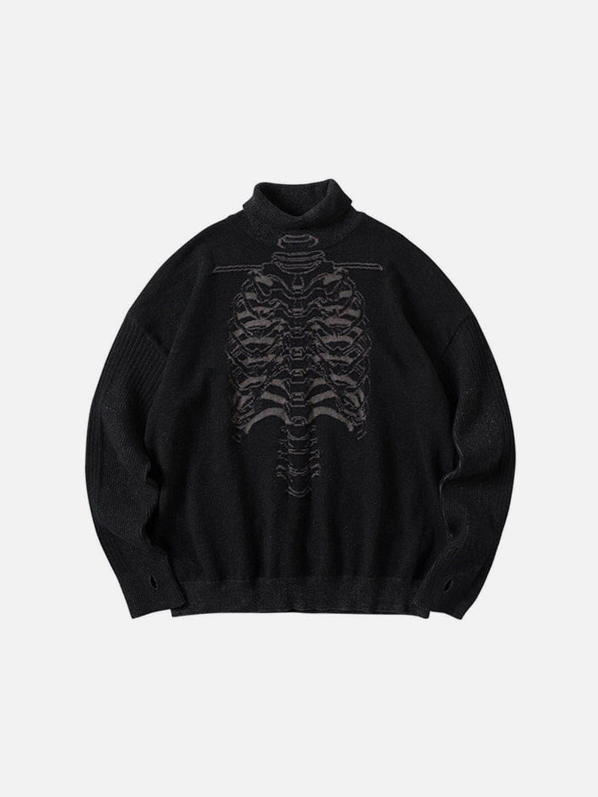 Dark Mechanical Skeleton Print Knitted Sweater