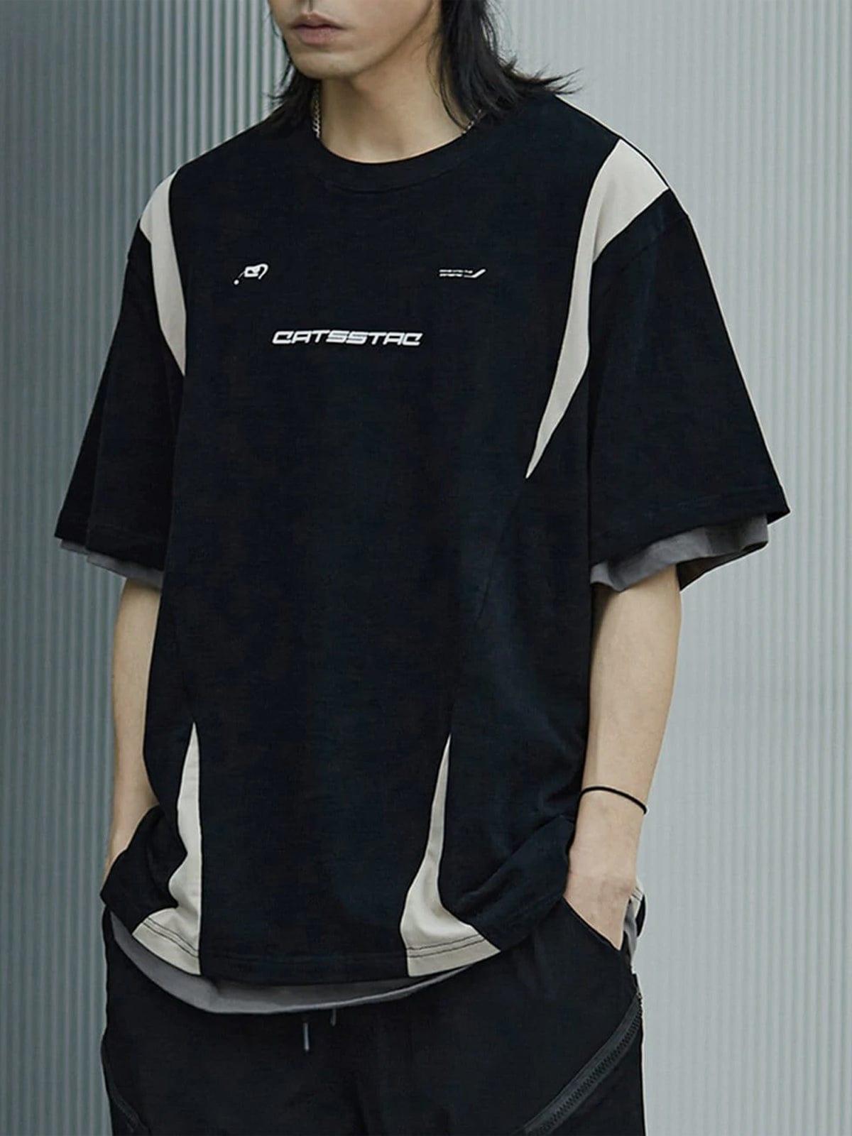 Black White Patchwork Letters Tee