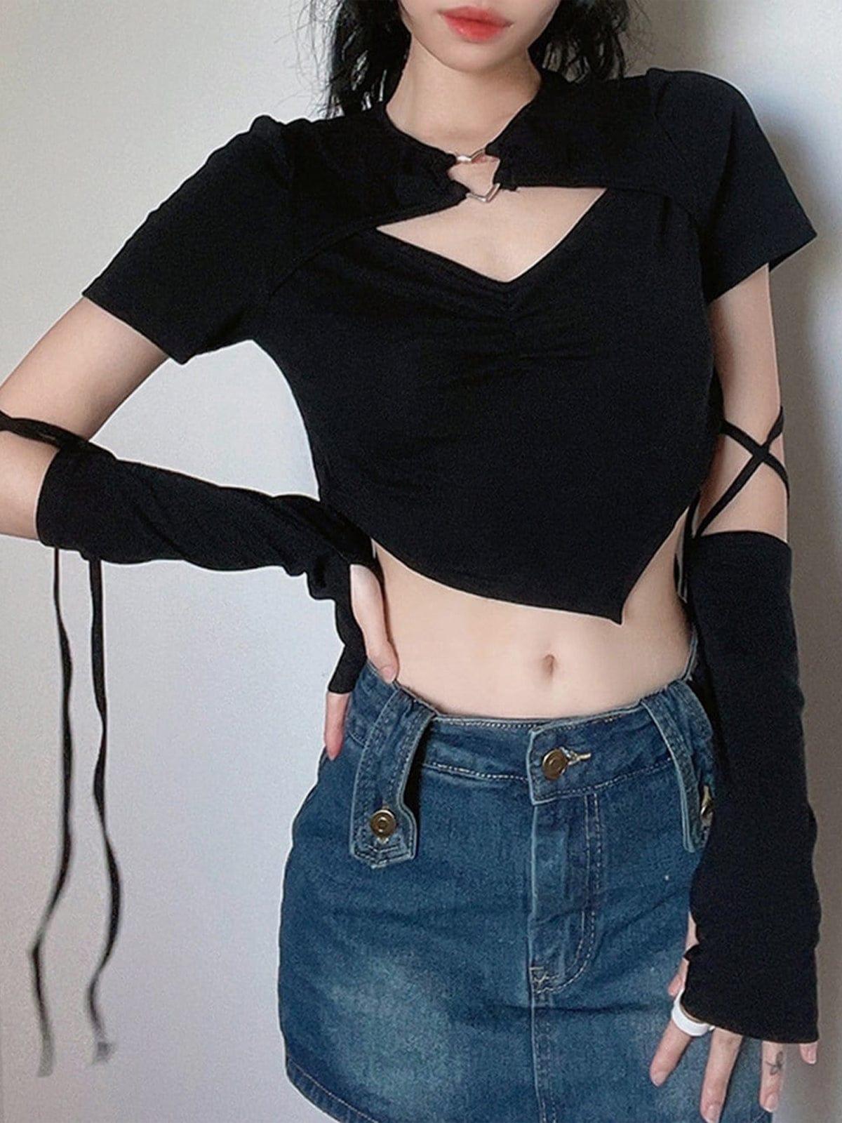 Heart Metal Buckle Hollow Shirt