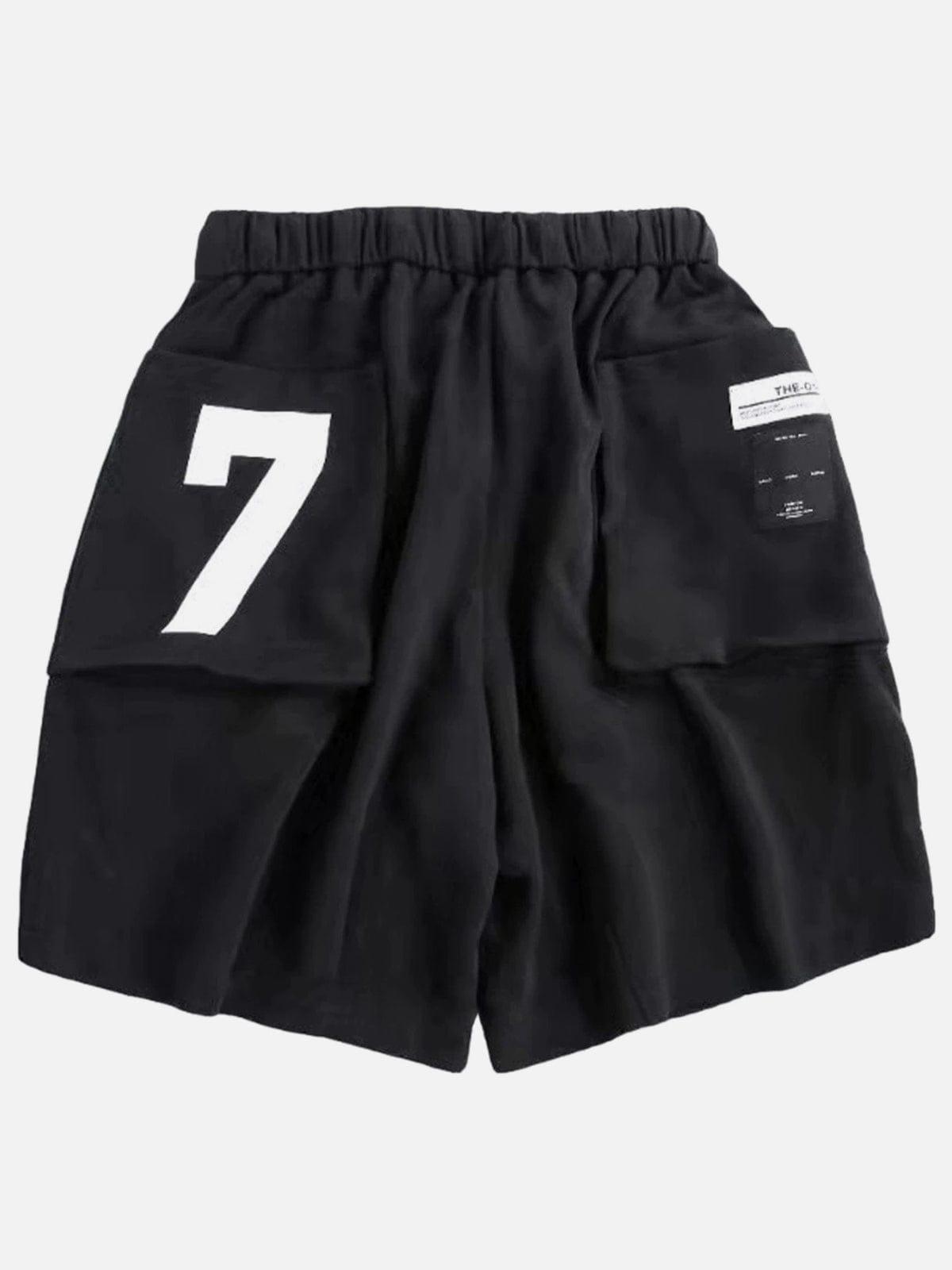 Multi Pockets Drawstring Numbers Shorts