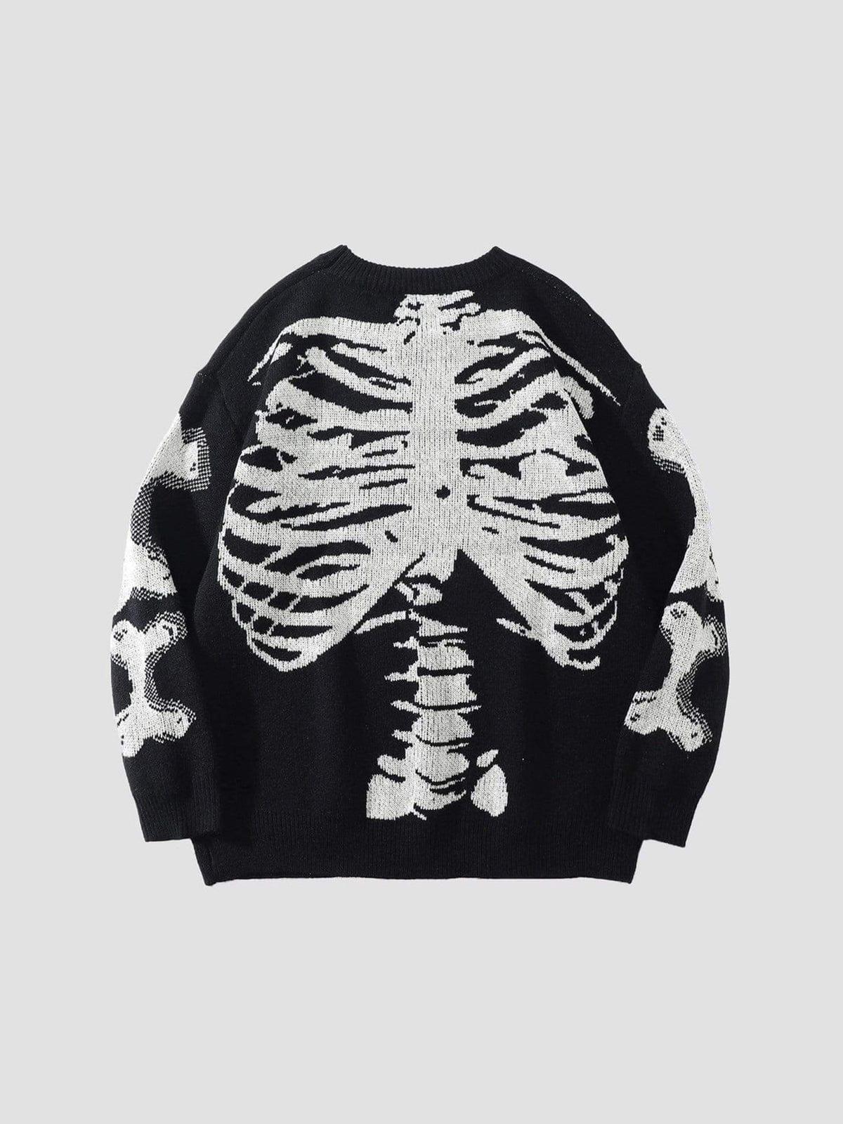 Dark Skeleton Print Knitted Sweater