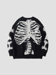 Dark Skeleton Print Knitted Sweater